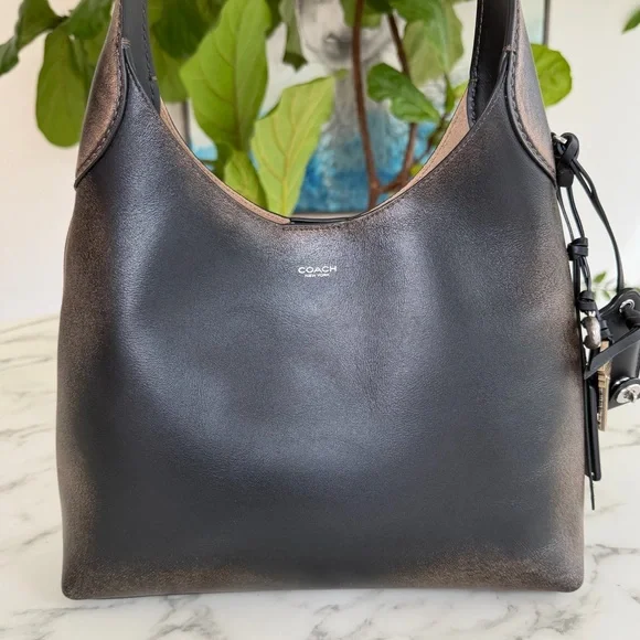 Coach Brooklyn Shoulder Bag 28 In Loved Leather Silver Black Brown CBH44 Ergo - Picture 4 of 16